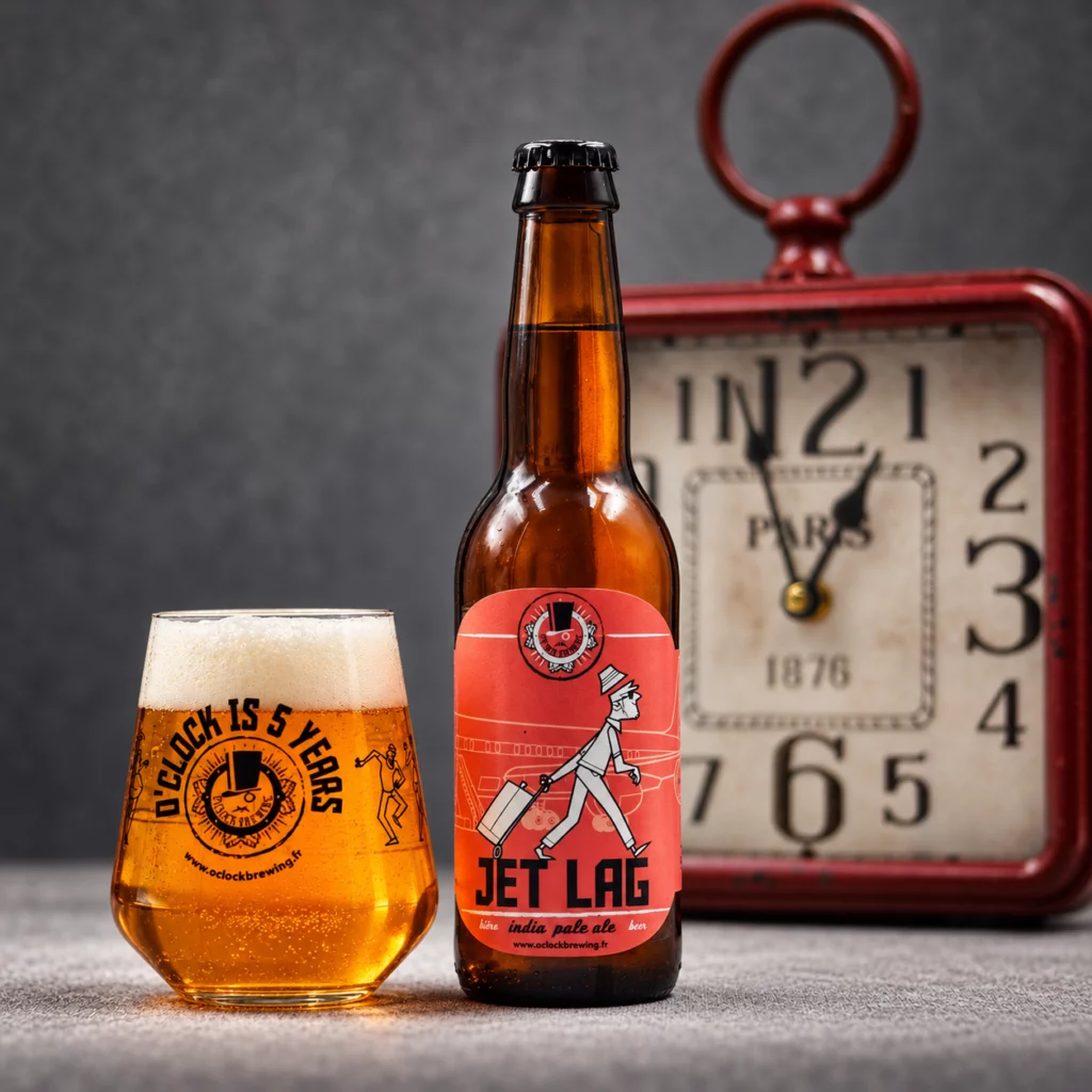 Bouteille de Jet Lag, IPA à 6,5 % d’O’clock Brewing à Bois-d’Arcy dans les Yvelines