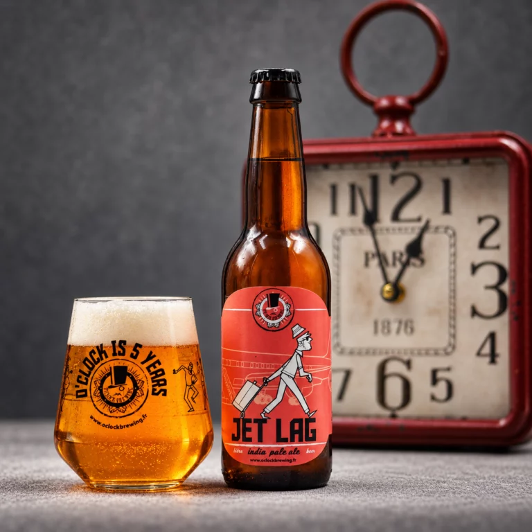Bouteille de Jet Lag, IPA à 6,5 % d’O’clock Brewing à Bois-d’Arcy dans les Yvelines