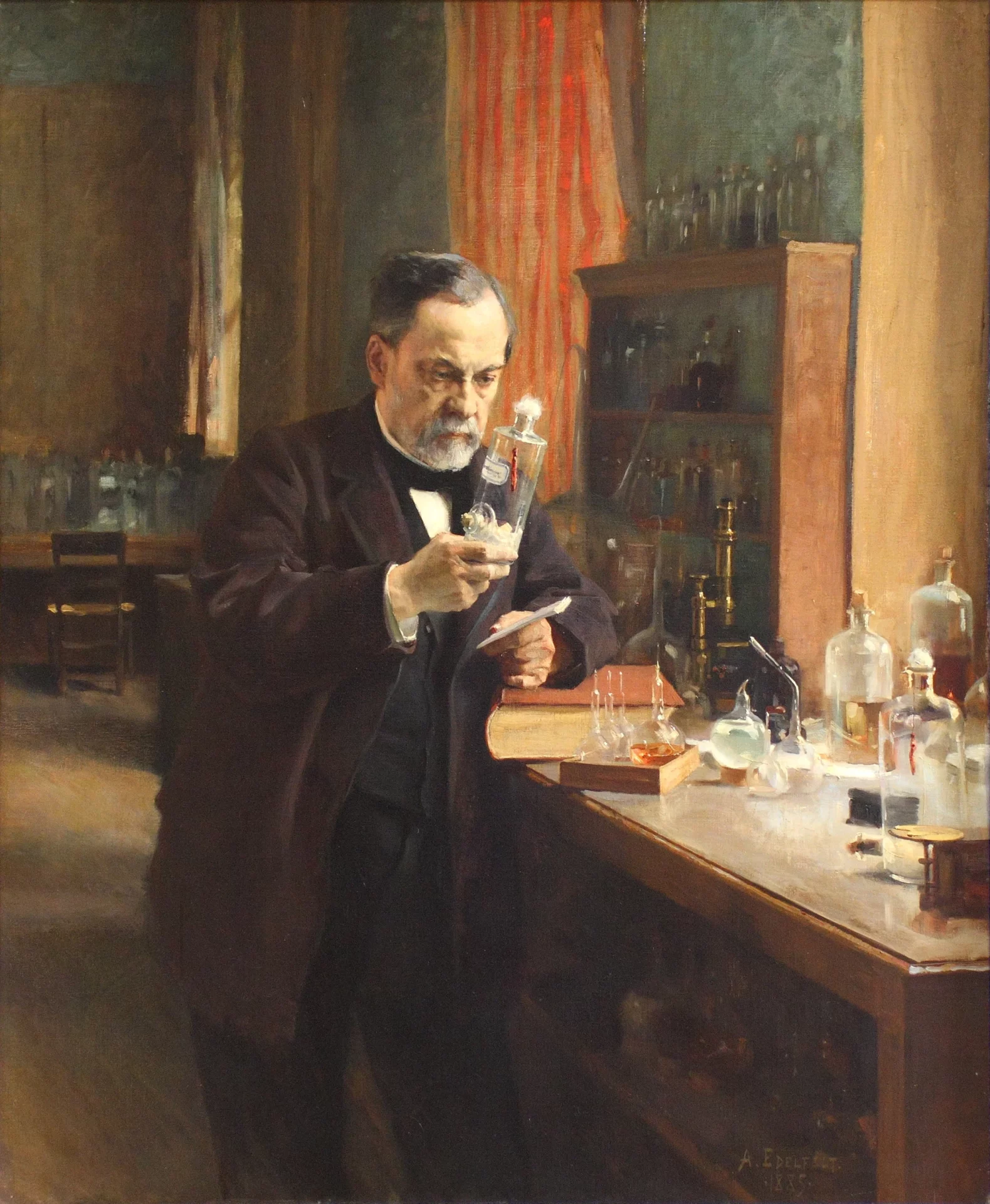 Portrait peint de Louis Pasteur dans son laboratoire par Albert Edelfelt en 1885