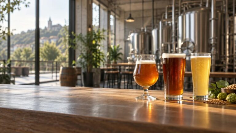 Bières artisanales dans une brasserie française illustrant les tendances du marché en 2026