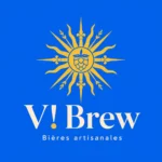 Logo V! Brew bleu et or — création existante.