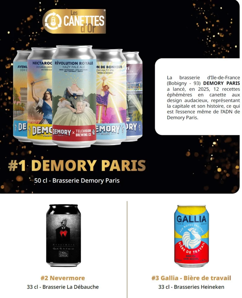 Visuel officiel des canettes Demory Paris primées pour leur design en 2025