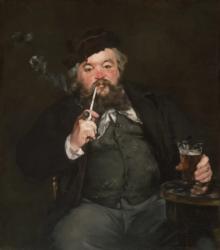 Dans Le Bon Bock de Manet, un homme moustachu tient une pipe et un verre de bière.