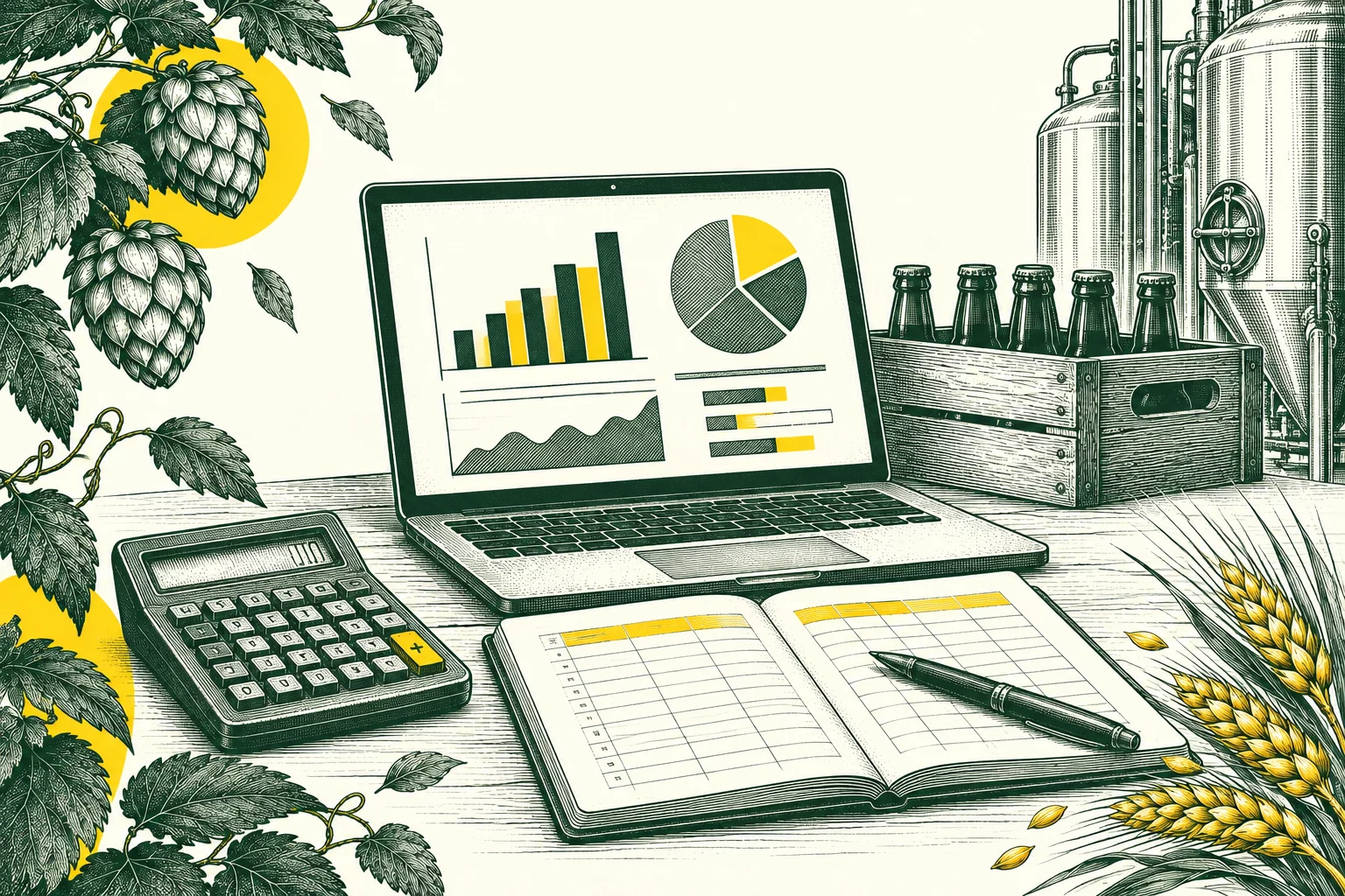 Tableau de bord illustratif, registre et calculatrice pour vérifier les ventes