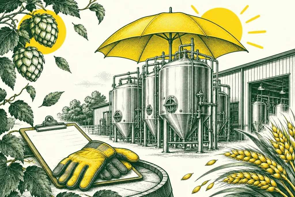 Brasserie protégée par un parapluie, symbole de couverture des risques