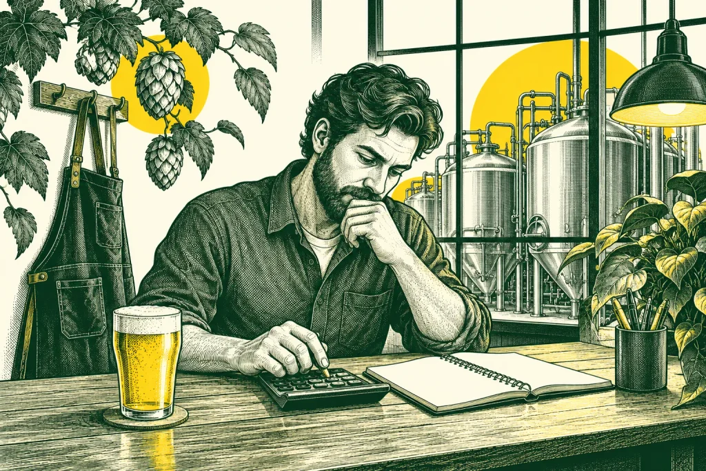 Brasseur calculant sa rémunération à son bureau