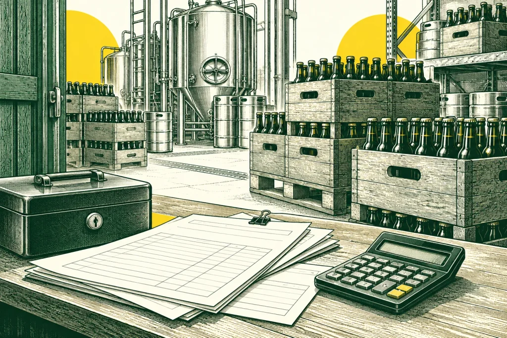 Stock de bière, factures et calculatrice pour suivre la trésorerie